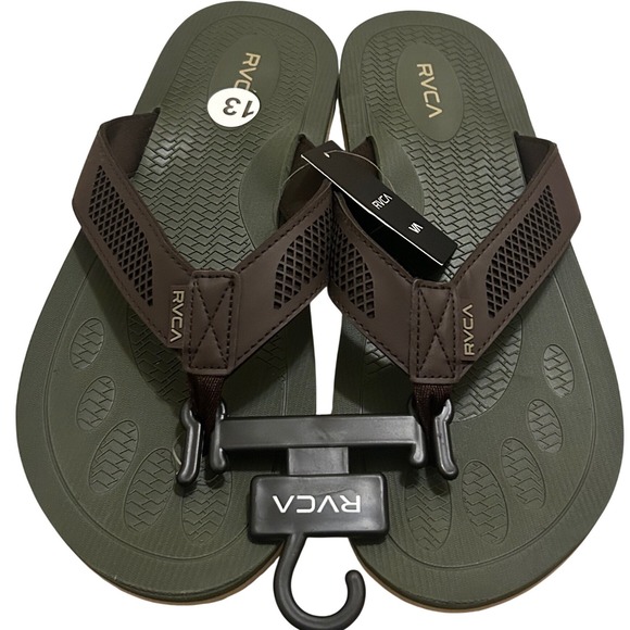 RVCA Perforated TBar Mens Flip‎ Flops Olive Green Brown Sandals 103063 Size 13 main image 6